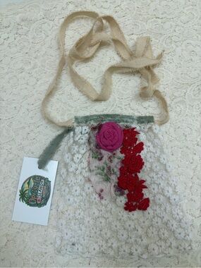 Floral Lace Jabot with Pink Rosette